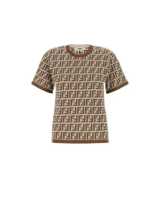 FF Jacquard Short Sleeve T-Shirt Brown - FENDI - BALAAN 2