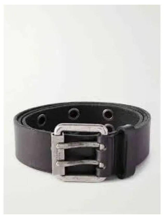 Square Buckle Leather Belt Black - SAINT LAURENT - BALAAN 2