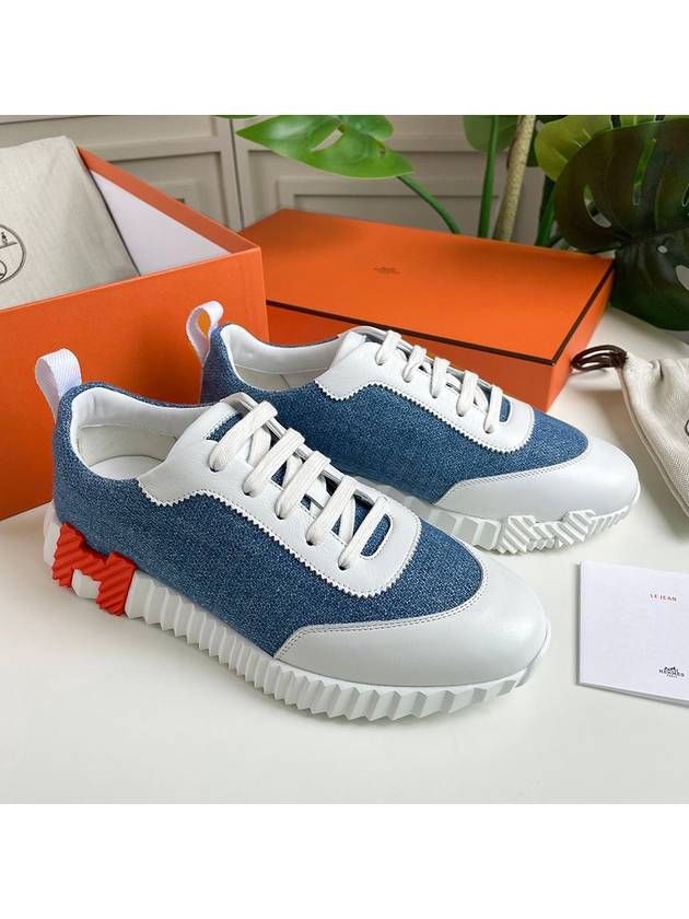 Bouncing Sneakers Chevron Denim Suede Goatskin & Bleu Clair Blanc - HERMES - BALAAN 2