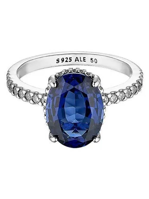 Women's Sparkling Statement Halo Ring Silver Blue - PANDORA - BALAAN 2