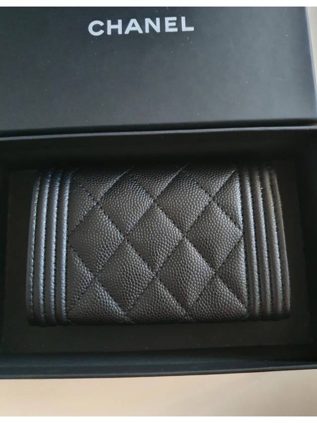 Boy  Flap Card Holder Grained Calfskin Ruthenium Black - CHANEL - BALAAN 4