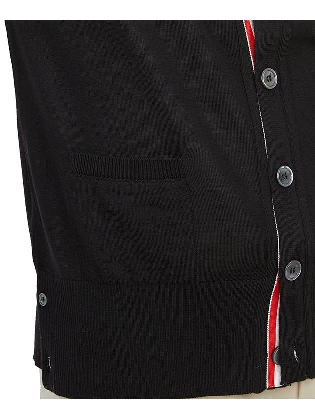 Men's Classic V-neck Merino Wool Cardigan Black - THOM BROWNE - BALAAN 9