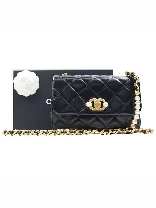 Pearl Mini Flap Bag Black Gold AS3000 - CHANEL - BALAAN 1