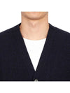 Heart Logo V Neck Cashmere Cardigan Navy - AMI - BALAAN 7