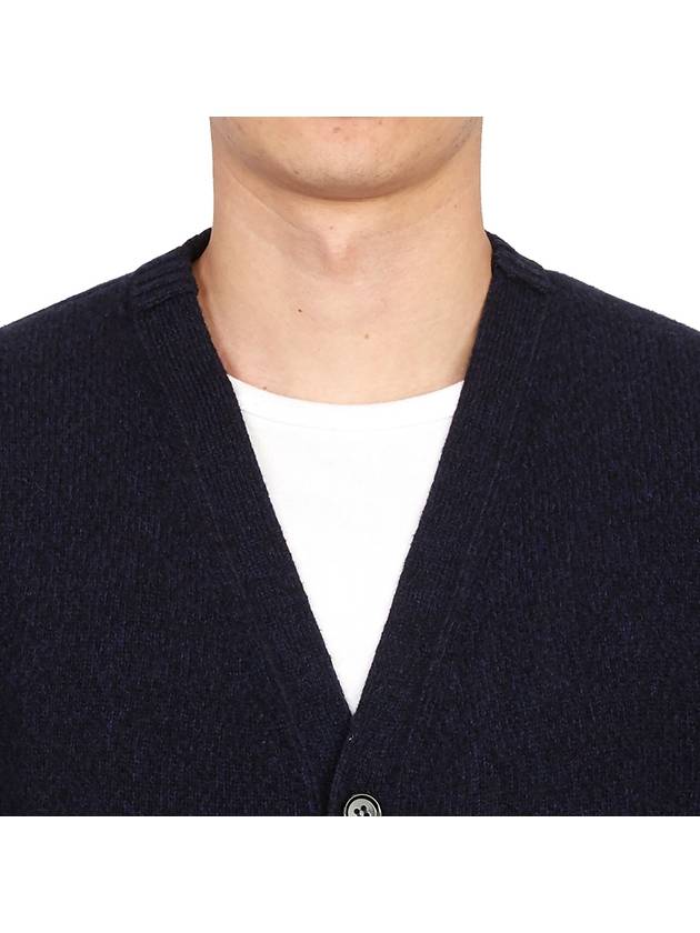 Heart Logo V Neck Cashmere Cardigan Navy - AMI - BALAAN 7