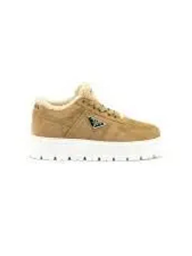 Triangle Logo Shearling Suede Low-Top Sneakers Ecru - PRADA - BALAAN 2