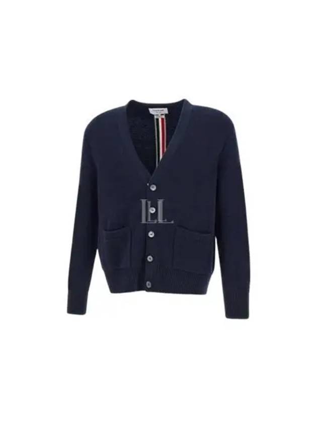 Brushed Effect Virgin Wool Cardigan Navy - THOM BROWNE - BALAAN 2