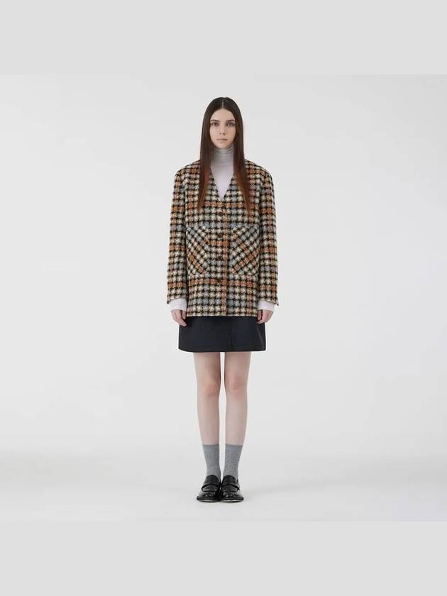 soft wool check V-neck outer brown - VOYONN - BALAAN 5