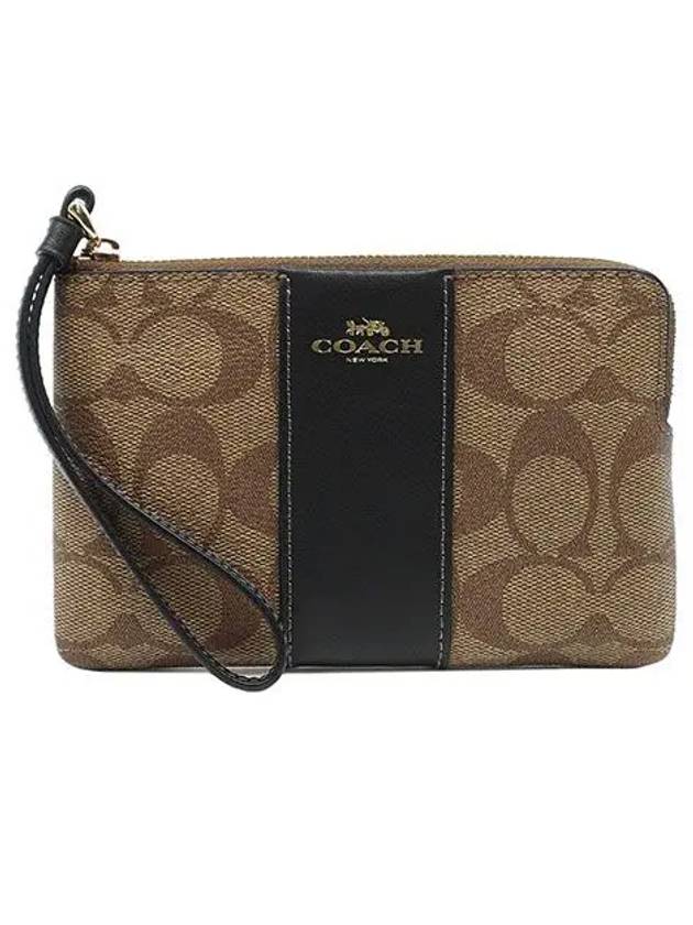 Signature Corner Zipper Wristlet Khaki Black CS602 IMCBI - COACH - BALAAN 2