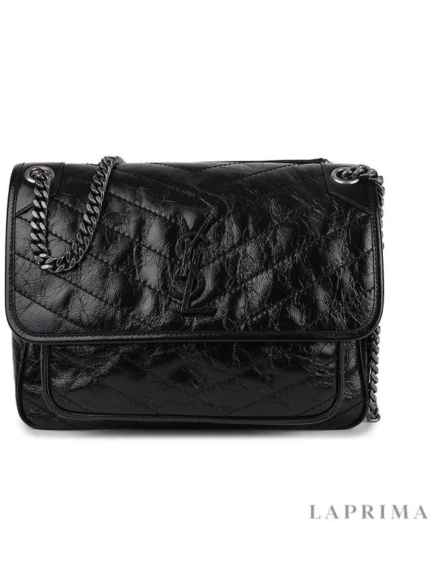 Nikki Medium Krinkle Vintage Leather Shoulder Bag Black - SAINT LAURENT - BALAAN 9