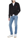 Red Heart Logo Merino Wool Cardigan Black - AMI - BALAAN 6