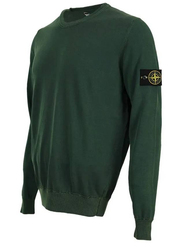 Logo Patch Round Neck Cotton Knit Top Dark Green - STONE ISLAND - BALAAN 5