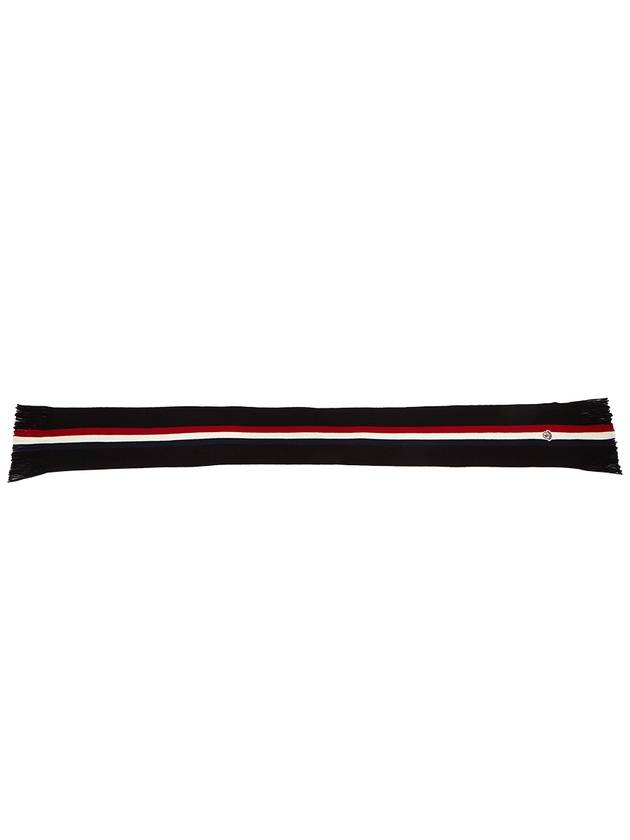 Tricolor Logo Patch Stripe Fringe Wool Muffler Black - MONCLER - BALAAN 6