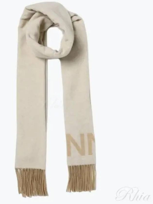 Logo Print Fringe Wool Muffler Beige - GANNI - BALAAN 2