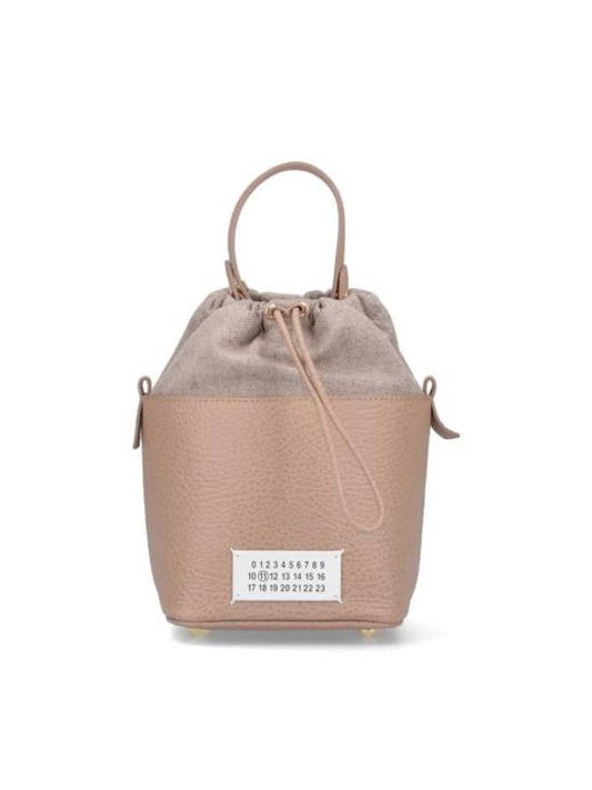 5AC Number Logo Texture Leather Bucket Bag Beige - MAISON MARGIELA - BALAAN 1