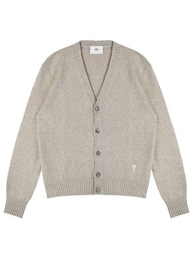 Heart Logo V-Neck Cashmere Cardigan Heather Champagne - AMI - BALAAN 2