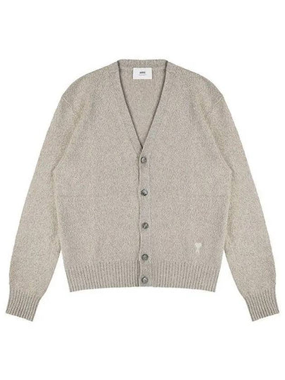 Heart Logo V-Neck Cashmere Cardigan Heather Champagne - AMI - BALAAN 2