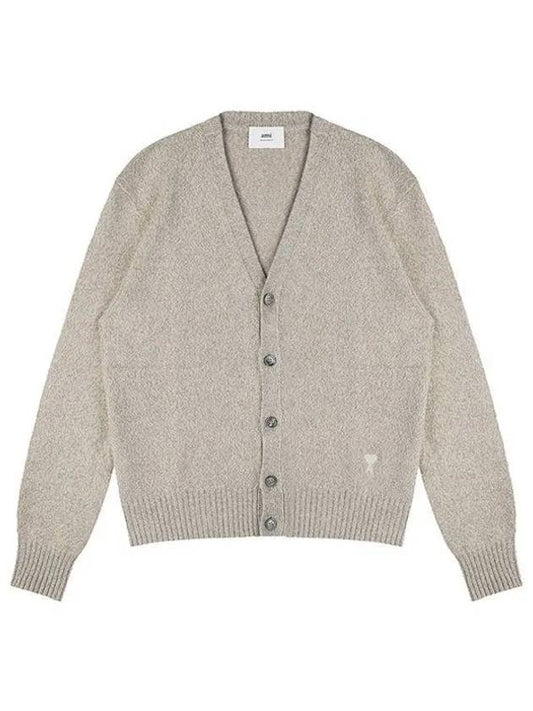 Heart Logo V-Neck Cashmere Cardigan Heather Champagne - AMI - BALAAN 2