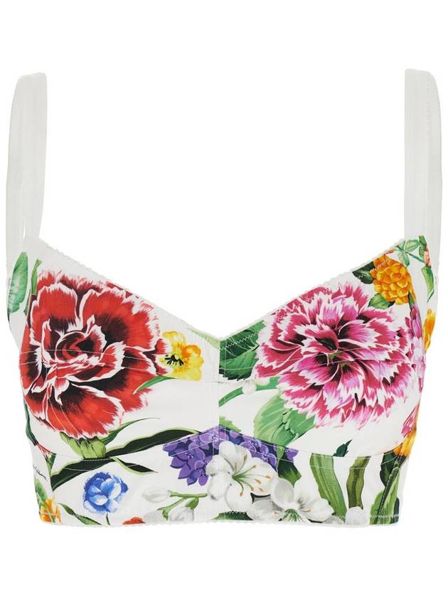 Multicolor Top With All-Over Floral Motif And Adjustable Shoulder Straps In Cotton Blend Woman - DOLCE&GABBANA - BALAAN 1