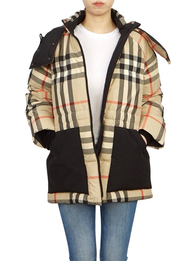 Women's Detachable Check Hooded Padding Archive Beige - BURBERRY - BALAAN 7