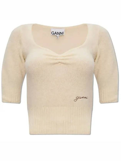 Logo Knit Top Ivory - GANNI - BALAAN 2