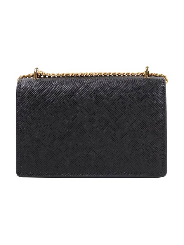 Saffiano Lettering Logo Chain Card Holder Mini Cross Bag Black - PRADA - BALAAN 3