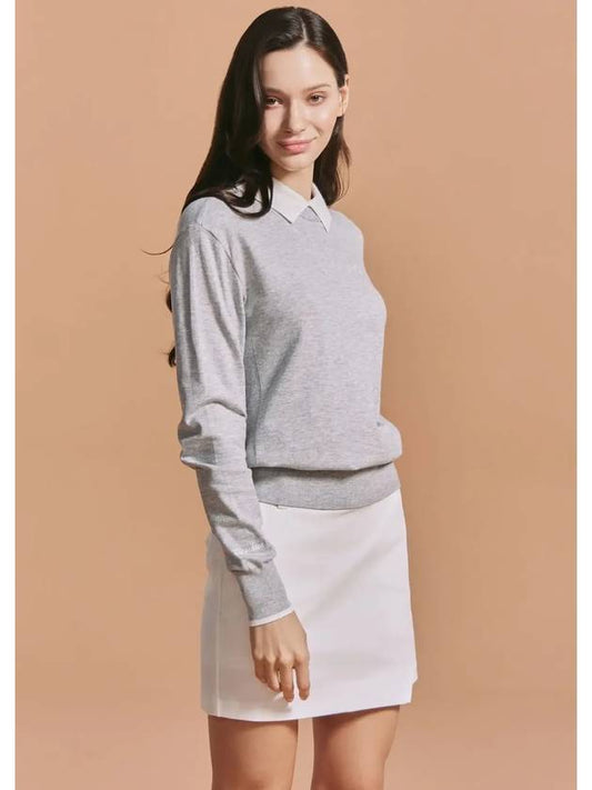 Women s soft touch collar combined knit pullover light gray - CLEVELAND GOLF - BALAAN 2