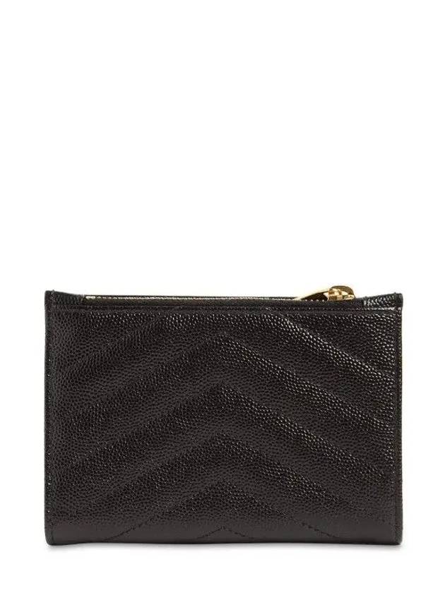 Goldtone YSL metal logo monogram zip pocket bifold leather wallet - SAINT LAURENT - BALAAN 4