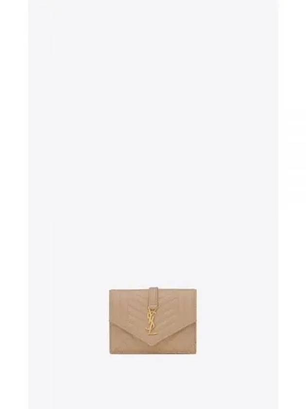 Matelasse Monogram Card Wallet Beige - SAINT LAURENT - BALAAN 2