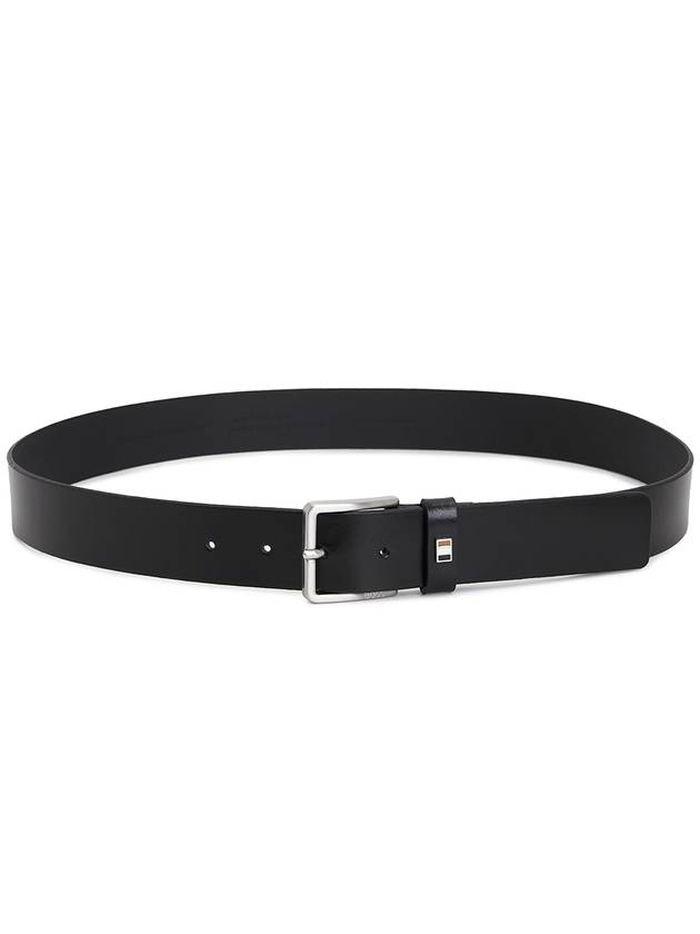 Signature Stripe Silver Buckle Logo Leather Belt Black - HUGO BOSS - BALAAN 3