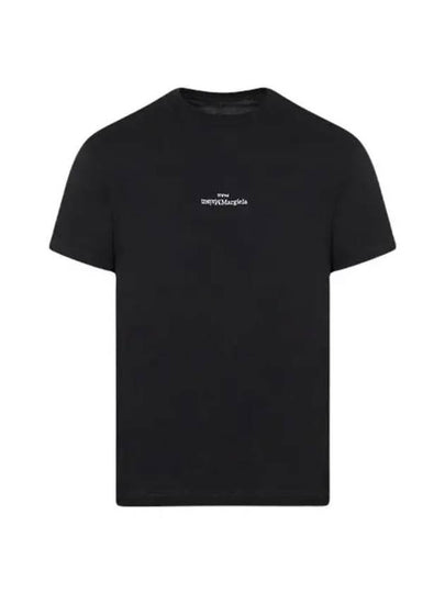 Reverse Embroidered Logo Stitched Cotton Short Sleeve T-Shirt Black - MAISON MARGIELA - BALAAN 2