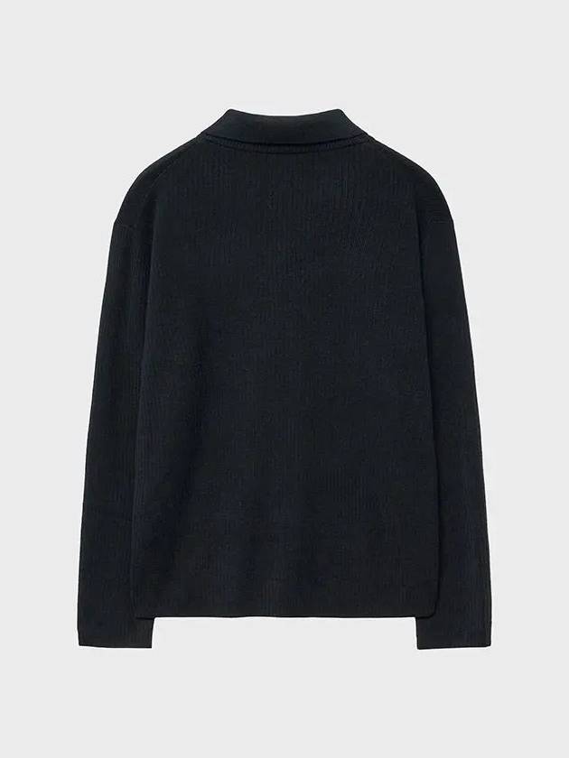 Layered V neck polo knit black - NOIRER - BALAAN 4