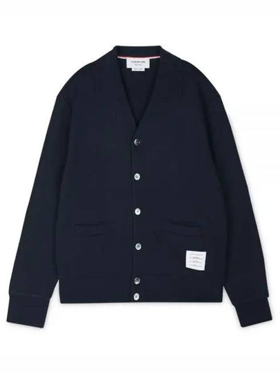 Logo Patch Rib Cardigan Navy - THOM BROWNE - BALAAN 2