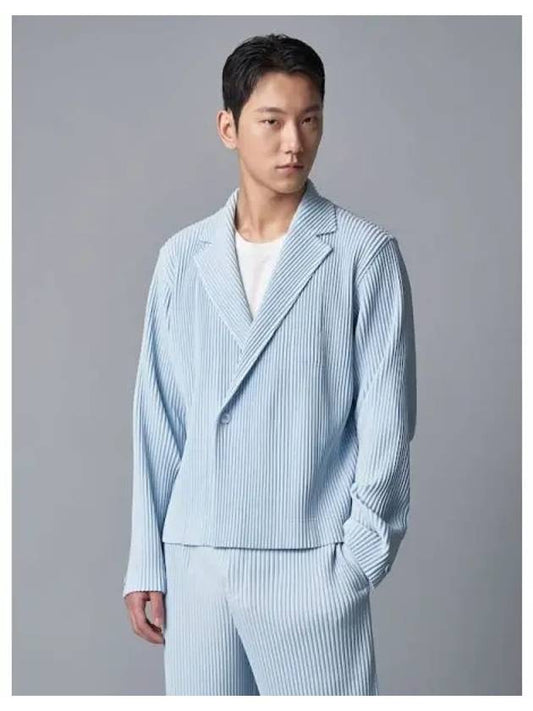 Tailored pleats 2 double breasted crop spring fall jacket blue domestic product - ISSEY MIYAKE - BALAAN 1