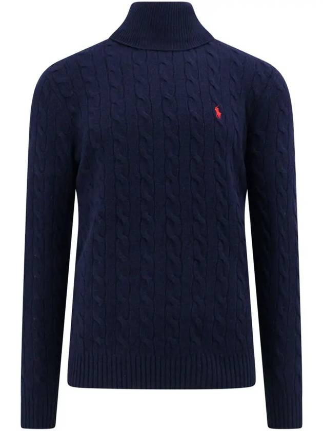 Embroidered Logo Cable Wool Turtleneck Navy - POLO RALPH LAUREN - BALAAN 3