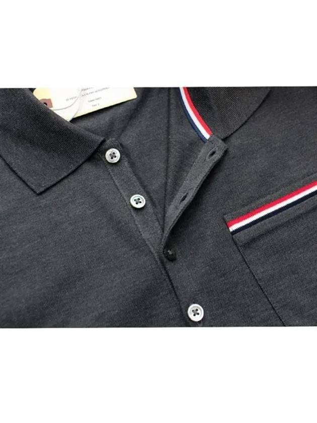 Men's Three Stripes Pocket Mercerized Short Sleeve Polo Shirt Dark Grey - THOM BROWNE - BALAAN 4