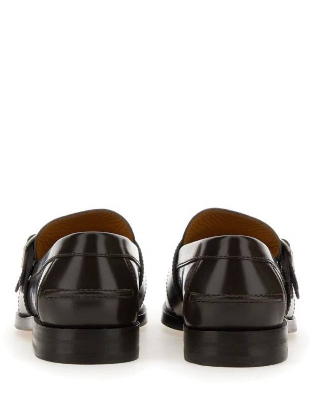 Leather GG Fabric Insert Loafers Dark Brown - GUCCI - BALAAN 5