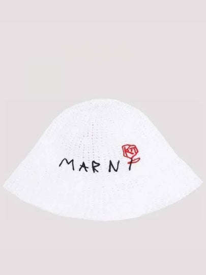 Embroidered Logo Cotton Bucket Hat White - MARNI - BALAAN 2