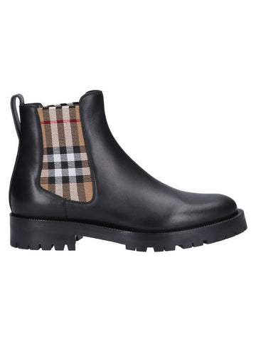 Checked Leather Chelsea Boots Black - BURBERRY - BALAAN 1