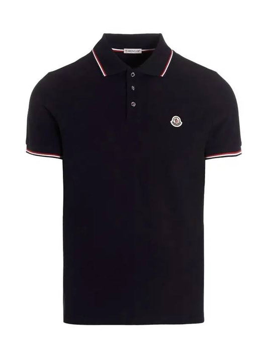 Stripe Trimming Logo Short Sleeve Polo Shirt Navy - MONCLER - BALAAN 2