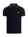 Stripe Trimming Logo Short Sleeve Polo Shirt Navy - MONCLER - BALAAN 3