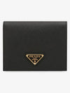 Gold Hardware Triangle Logo Saffiano Half Wallet Black - PRADA - BALAAN 3