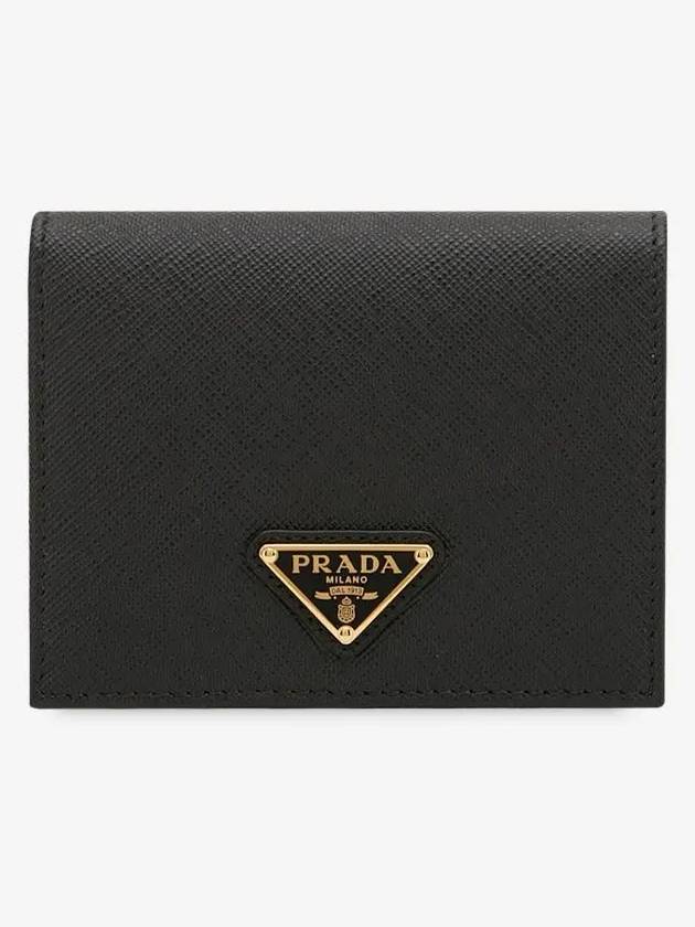 Gold Hardware Triangle Logo Saffiano Half Wallet Black - PRADA - BALAAN 4