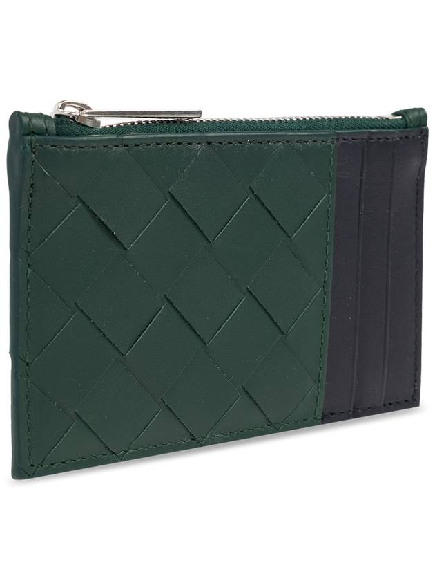 Intrecciato Zippered Leather Card Wallet Dark Green Navy - BOTTEGA VENETA - BALAAN 5