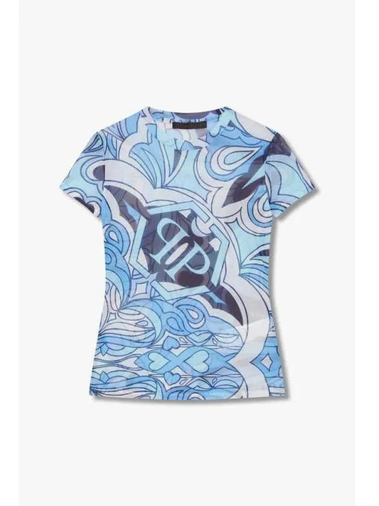 Women s Circus Printed Mesh T Shirt Blue - PHILIPP PLEIN - BALAAN 1