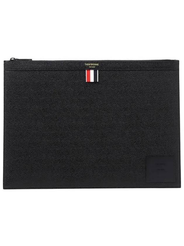 Pebble Grain Leather Diagonal Brass Label Medium Clutch Bag Black - THOM BROWNE - BALAAN 2