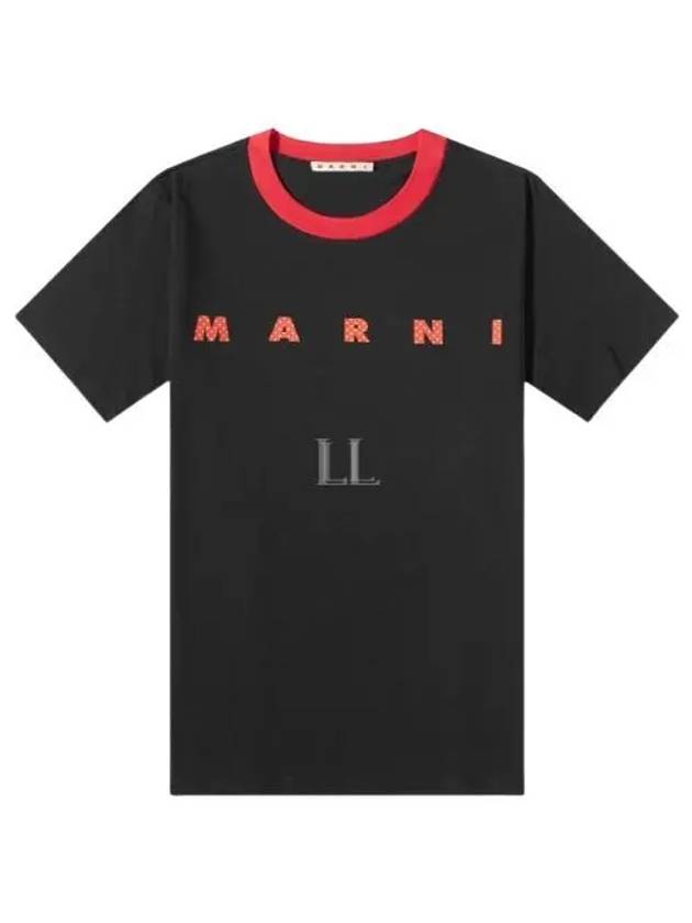 Logo Print Cotton Short Sleeve T-Shirt Black - MARNI - BALAAN 2