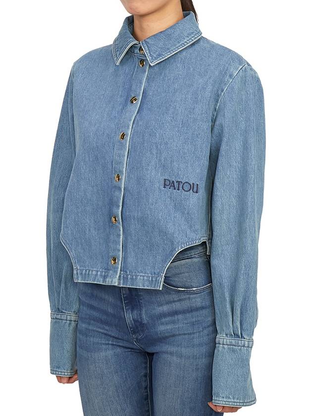 Embroidered Logo Cropped Denim Jacket Light Blue - PATOU - BALAAN 5