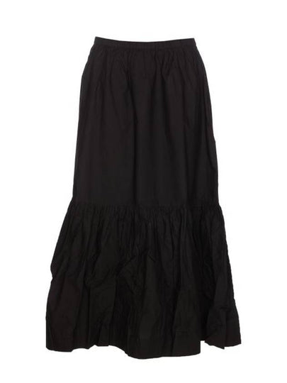 Cotton Poplin Maxi Flounce Long A-Line Skirt Black - GANNI - BALAAN 2