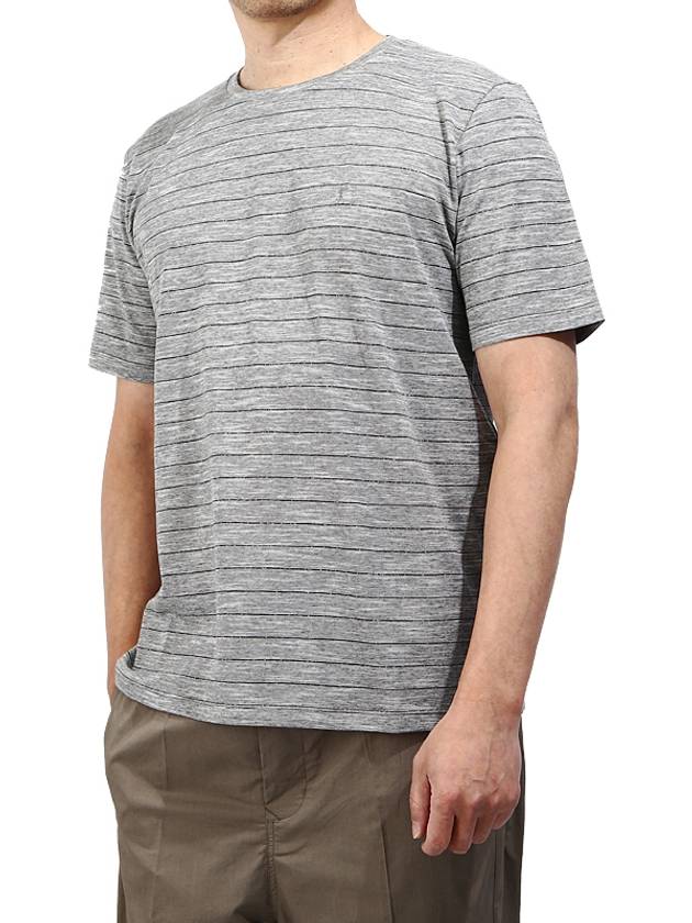 Monogram Stripe Cotton Short Sleeve T-Shirt Grey - SAINT LAURENT - BALAAN 2